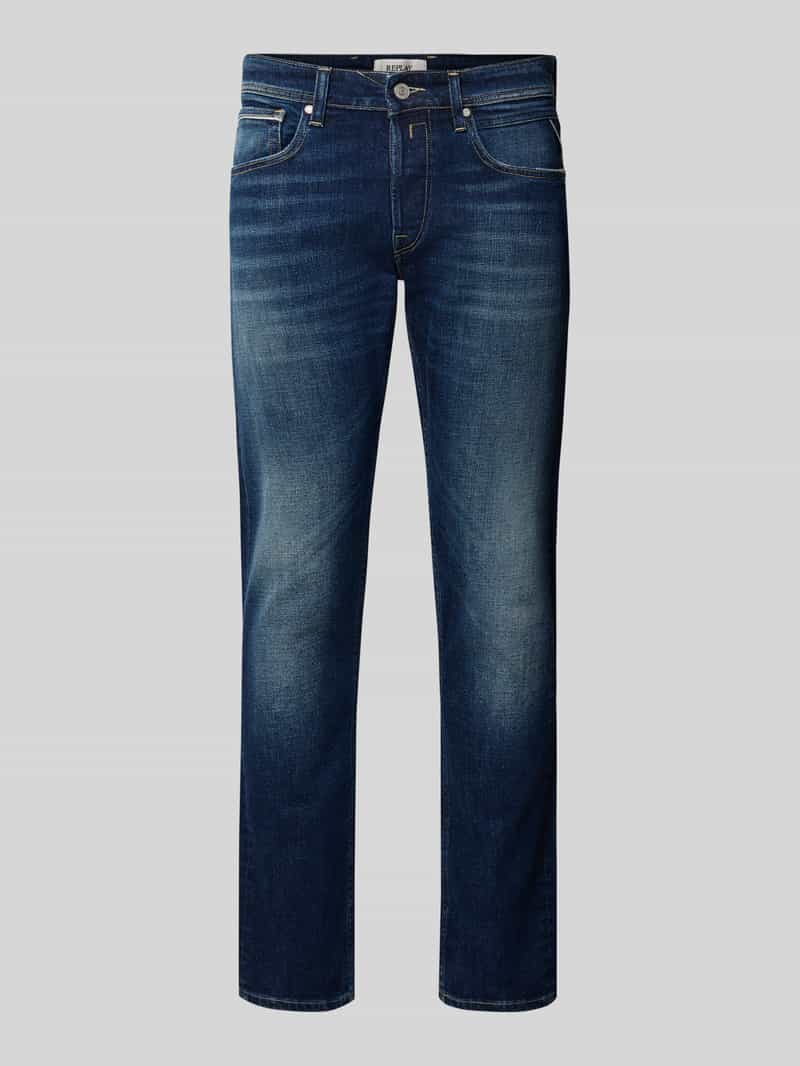 Jeansy o kroju straight fit z efektem znoszenia model ‘GROVER’