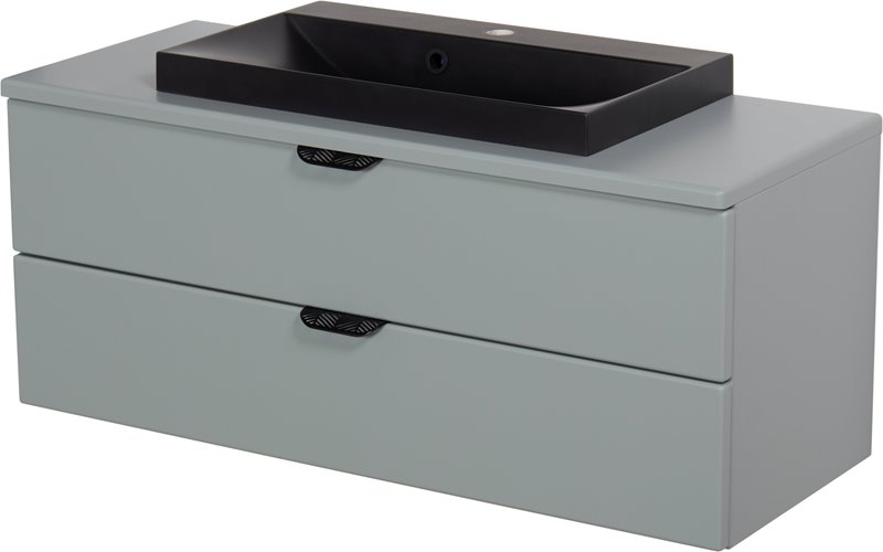 Miętowa szafka łazienkowa wisząca z czarną umywalką nablatową czarny uchwyt 100 cm Magnolia