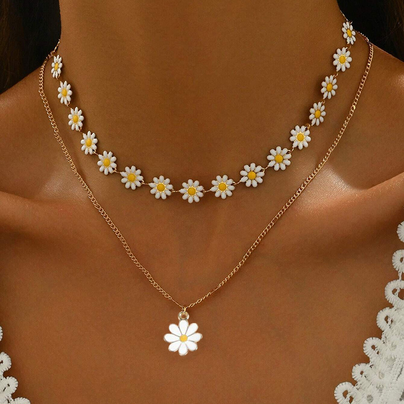 TEMU 2 Szt., Modna Kobieta Wisiorka Na Szyi, Modna Klasyczna Wstążka Z Kwiatami Maków, Kreatywny Biały Kwiat Wisiorka Na Szyi Z Podwójnym Warstwą