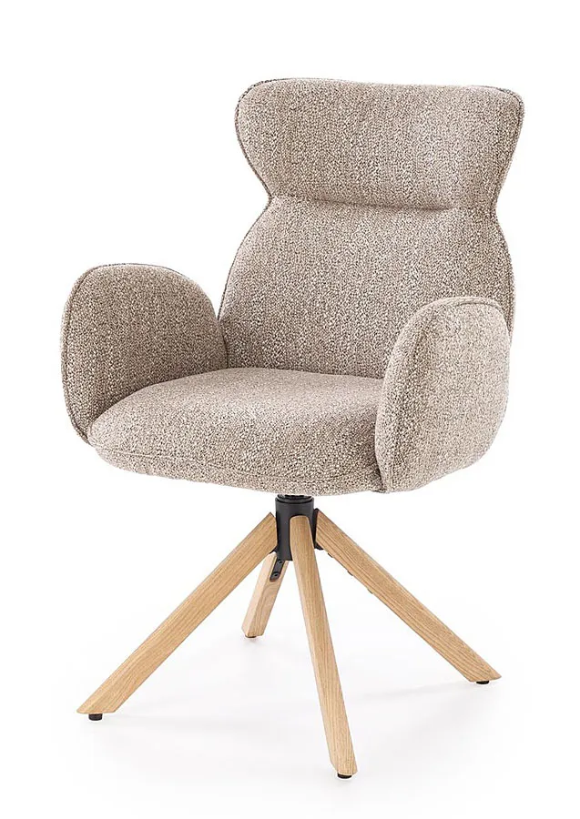 Obrotowe krzesło tapicerowane ciemny beż + dąb naturalny - Velino