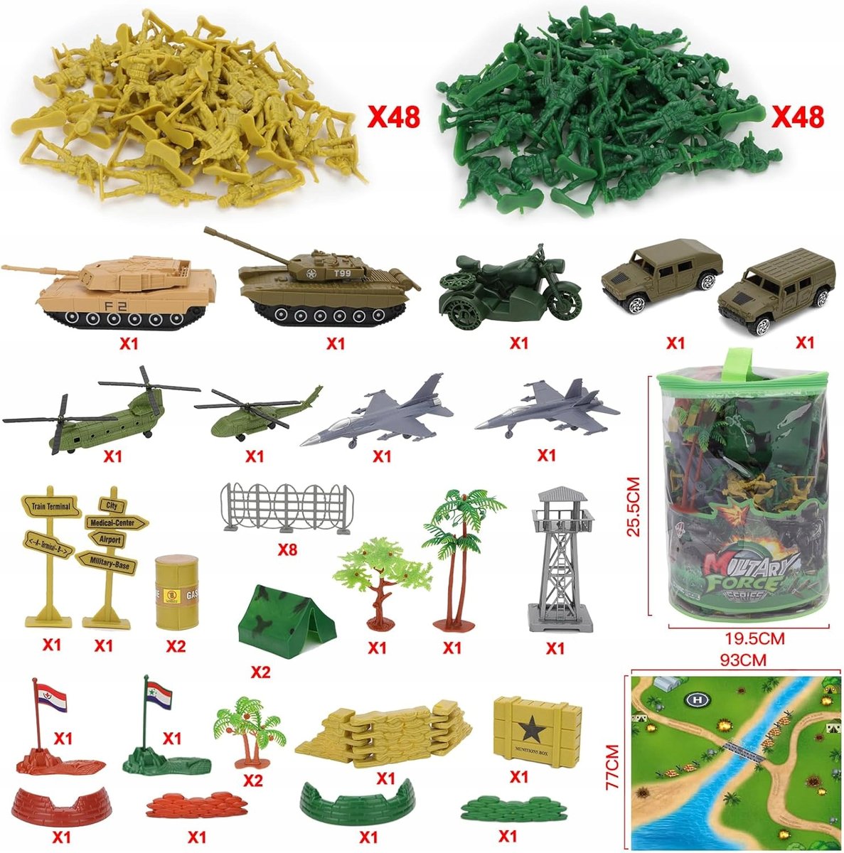 KLOCKI WOJSKO 150x FIGUREK AKCESORIÓW ARMIA WOJSKOWA PREZENT DLA DZIECI