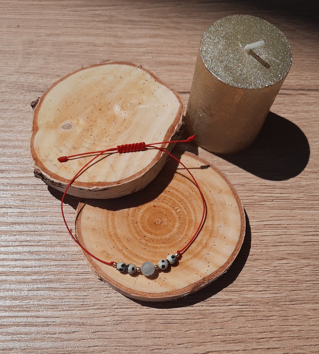 Bransoletka Jaspis i Akwamaryn, czerwony sznurek, regulowana, prezent