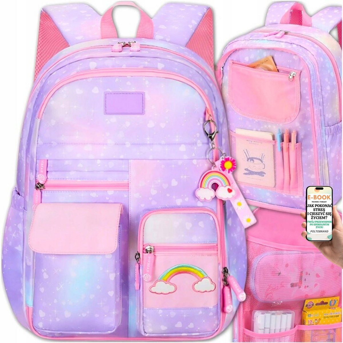 PLECAK SZKOLNY RÓŻOWY DLA DZIEWCZYNKI KLASA 1 2 3 TORNISTER DLA UCZENNICY – WIELE KIESZENI + ERGONOMICZNE SZELKI I ODBLASKI + EBOOK-1