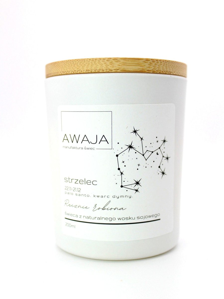 Świeca zodiakalna Strzelec – biała, sojowa, zapachowa, handmade, prezent