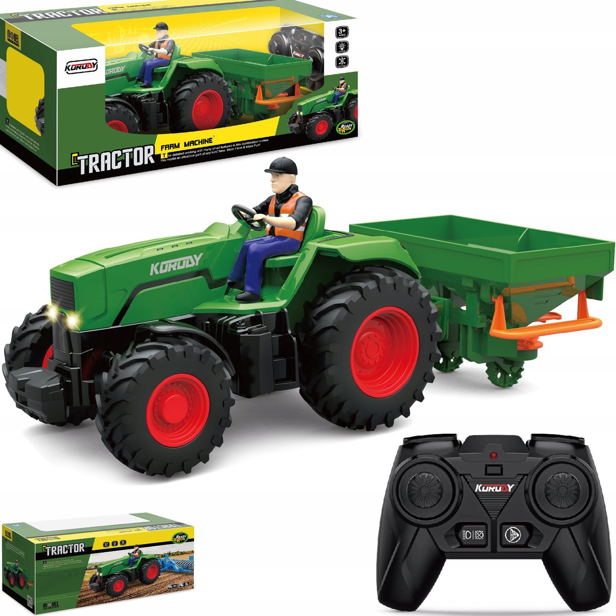 2 x TRAKTOR ZDALNIE STEROWANY GUMOWE KOŁA ŚWIATŁO ROZSIEWACZ SIEWNIK DŹW MA