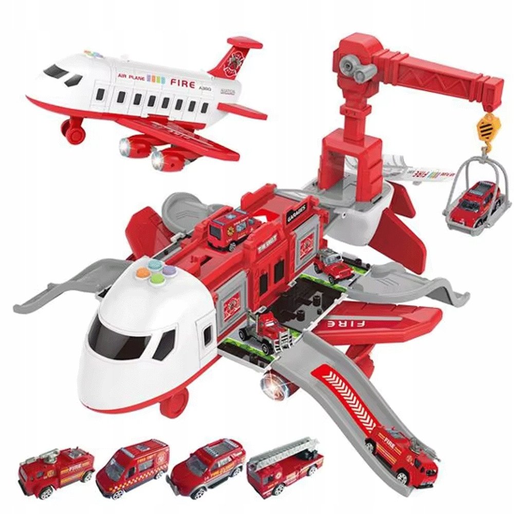 2 x DUŻY Samolot Straż KLOCKI Rozkładany INTERAKTYWNY ŚWIATŁA DŹWIĘKI MATAD