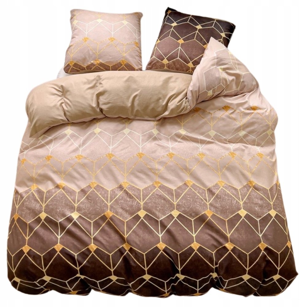 POŚCIEL 200x220 DWUSTRONNA BAWEŁNA SATYNA GierekHoff KOMPLET 3 cz. BR/HEKSY