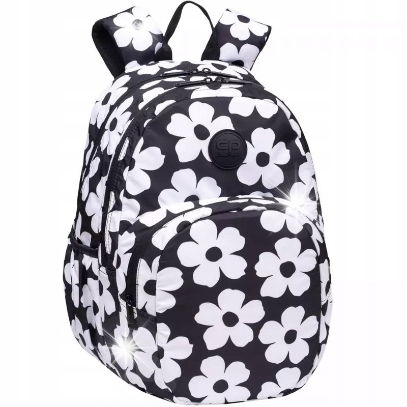 COOLPACK PLECAK SZKOLNY MŁODZIEŻOWY W KWIATY DLA DZIEWCZYN CZARNY BIAŁY CP