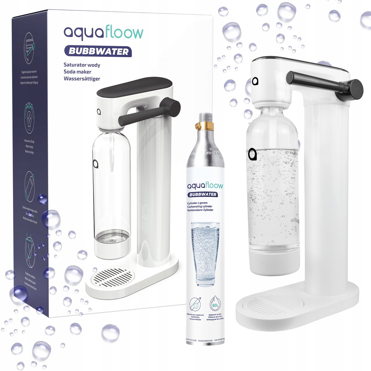 Saturator do gazowania wody aquafloow bubbwater nabój co2 butelka na wodę Aquafloow