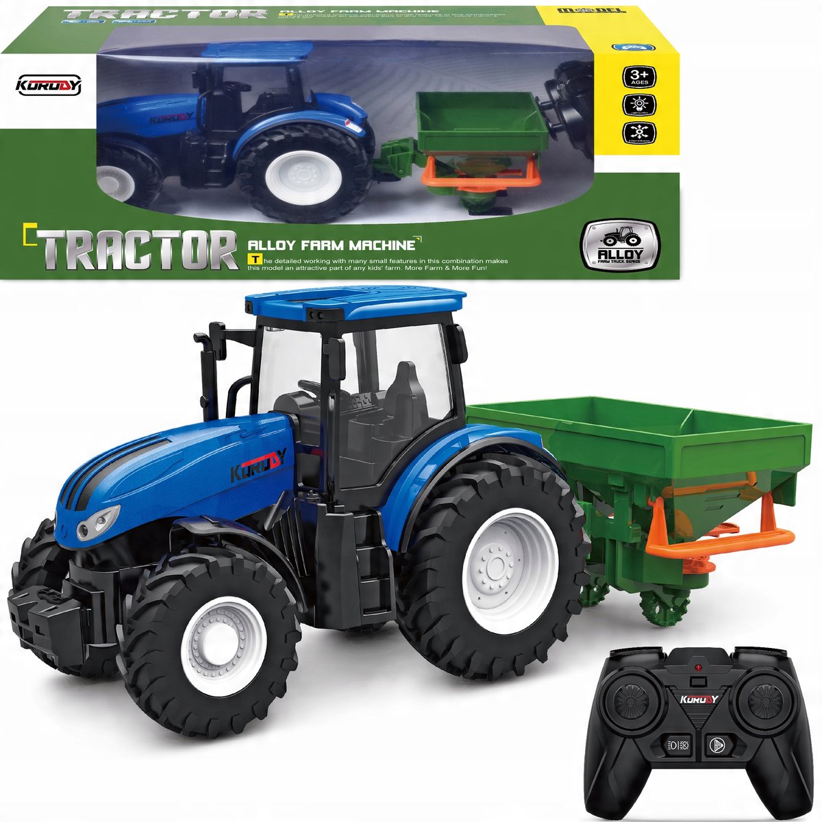 2 x ZDALNIE STEROWANY TRAKTOR ROZSIEWACZ SIEWNIK GUMOWE KOŁA ŚWIATŁO DŹW MA