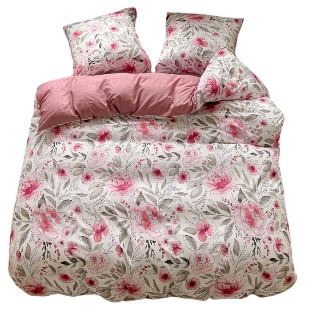 POŚCIEL 140x200 DWUSTRONNA BAWEŁNA SATYNA GierekHoff KOMPLET 2 cz. RÓŻE