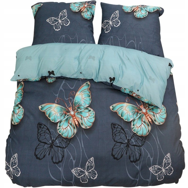 POŚCIEL 200x220 DWUSTRONNA BAWEŁNA SATYNA GierekHoff KOMPLET 3 cz. motyle