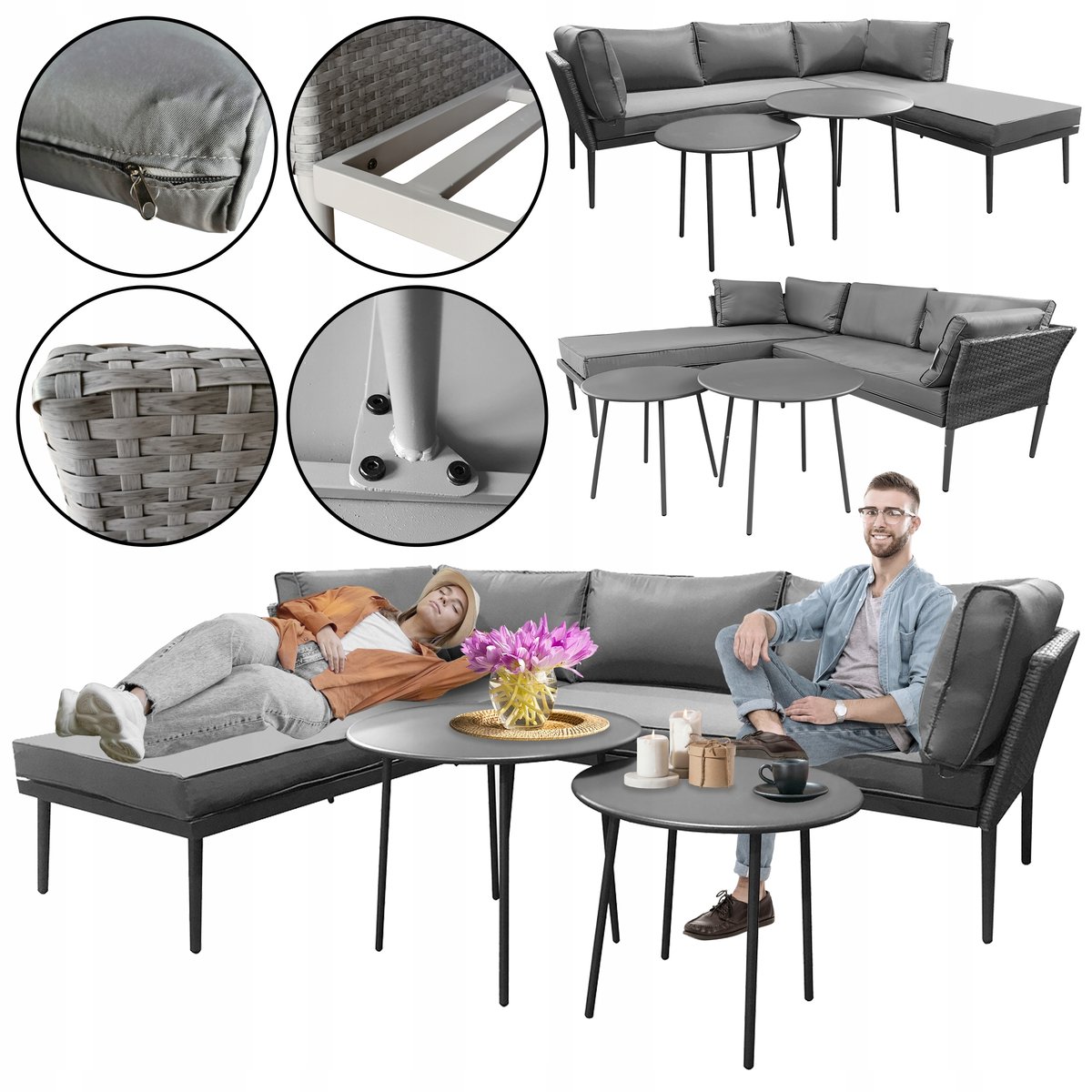 ZESTAW MEBLI DO OGRODU TARASU NAROŻNIK + 2x STÓŁ