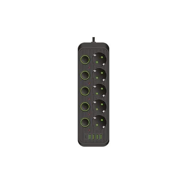 Przedłużacz elektryczny 5 gniazd z uziemieniem schuko+5xUSB z włącznikami MODI 6589 LVT