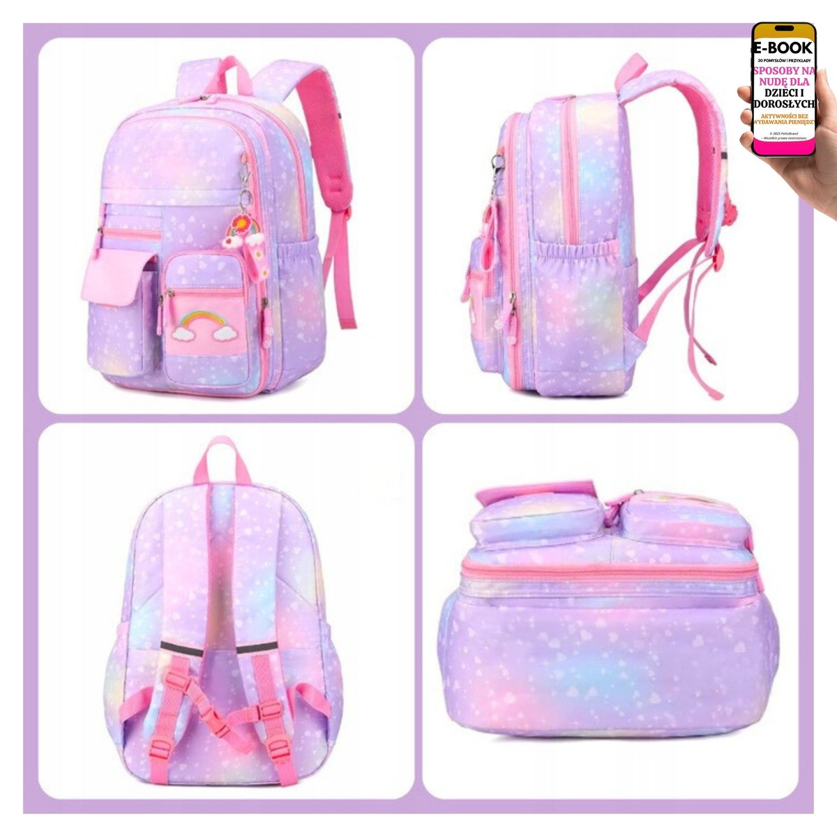 PLECAK SZKOLNY RÓŻOWY DLA DZIEWCZYNKI – TORNISTER WODOODPORNY DO KLASY 1 2 3 PRZEDSZKOLA Z WIELOMA KIESZENIAMI I ODBLASKAMI + EBOOK-3