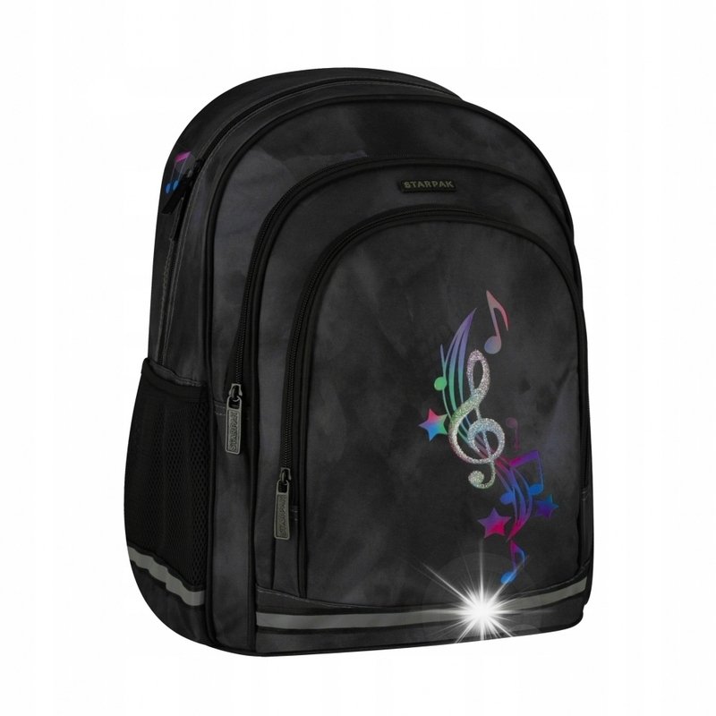 PLECAK SZKOLNY TORNISTER KLASA 1 3 CZARNY TĘCZOWE NUTY MUSIC