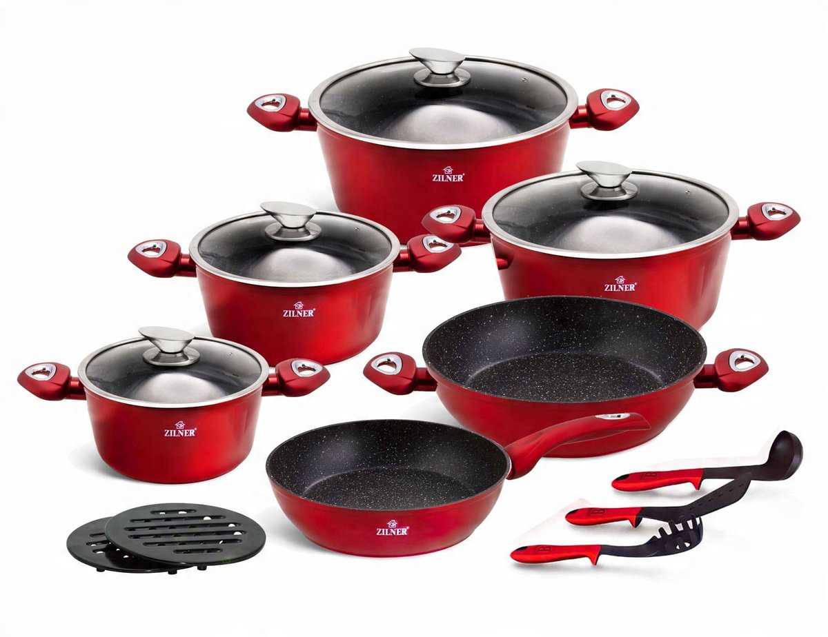 Zestaw garnków z patelniami marmurowe 15 elementów