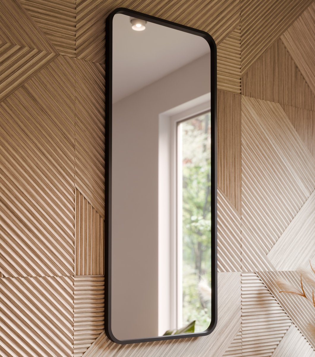 Lustro prostokątne z zaokrąglonymi rogami 40x100 cm czarna rama do łazienki salonu przedpokoju nowoczesne dekoracyjne