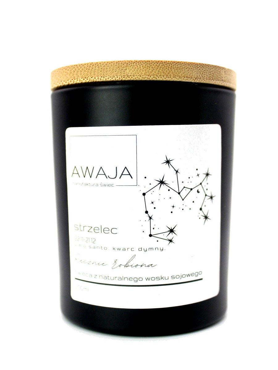 Świeca zodiakalna Strzelec – czarna, sojowa, zapachowa, handmade, prezent