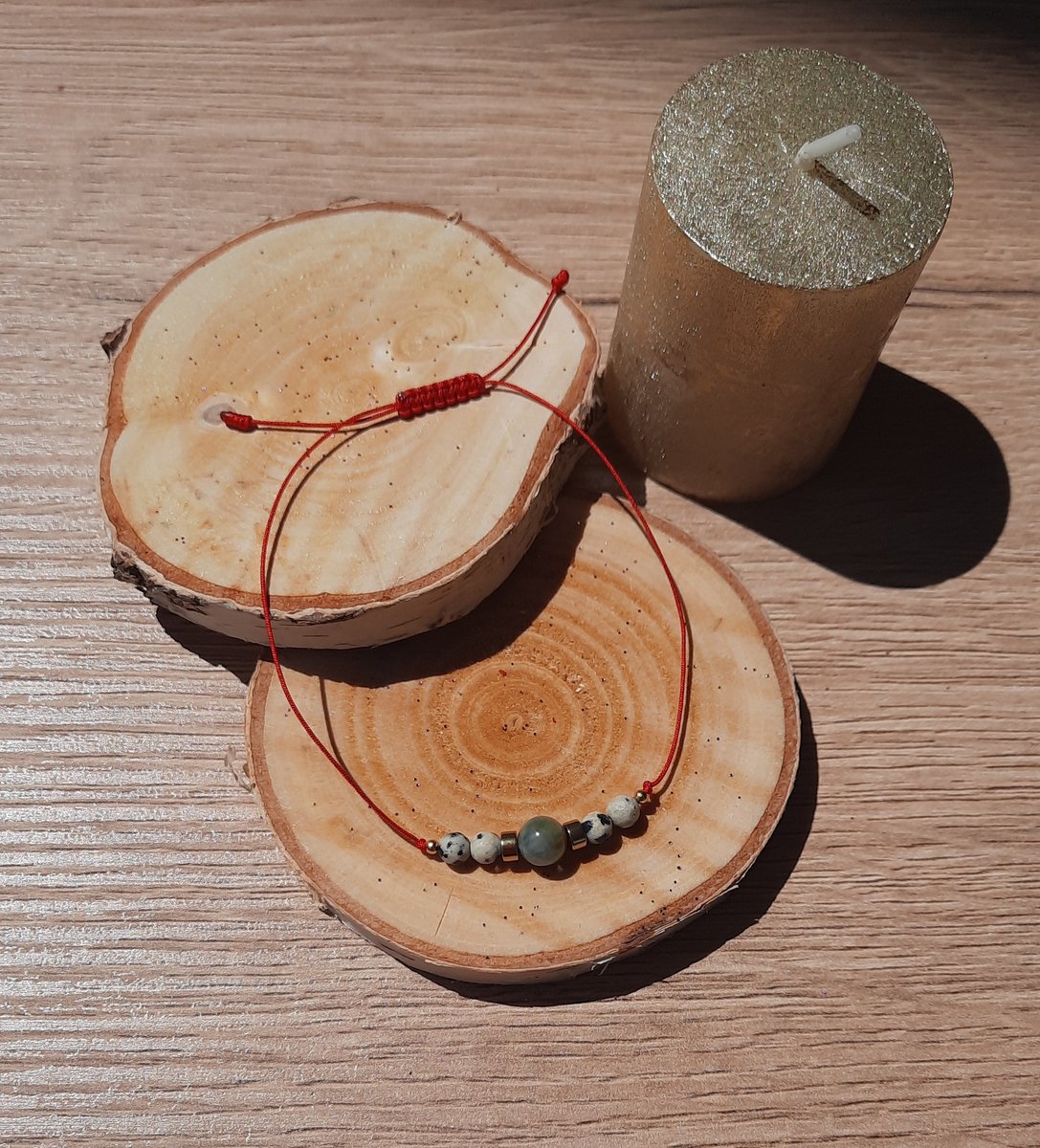 Bransoletka Jaspis, Hematyt, Oko Orła, czerwony sznurek, regulowana, prezent