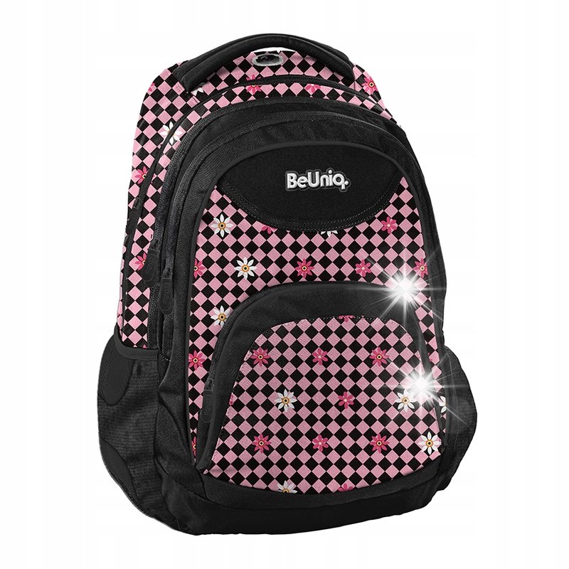 PLECAK SZKOLNY MŁODZIEŻOWY SZACHOWNICA KRATA DLA DZIEWCZYNKI RÓŻOWY