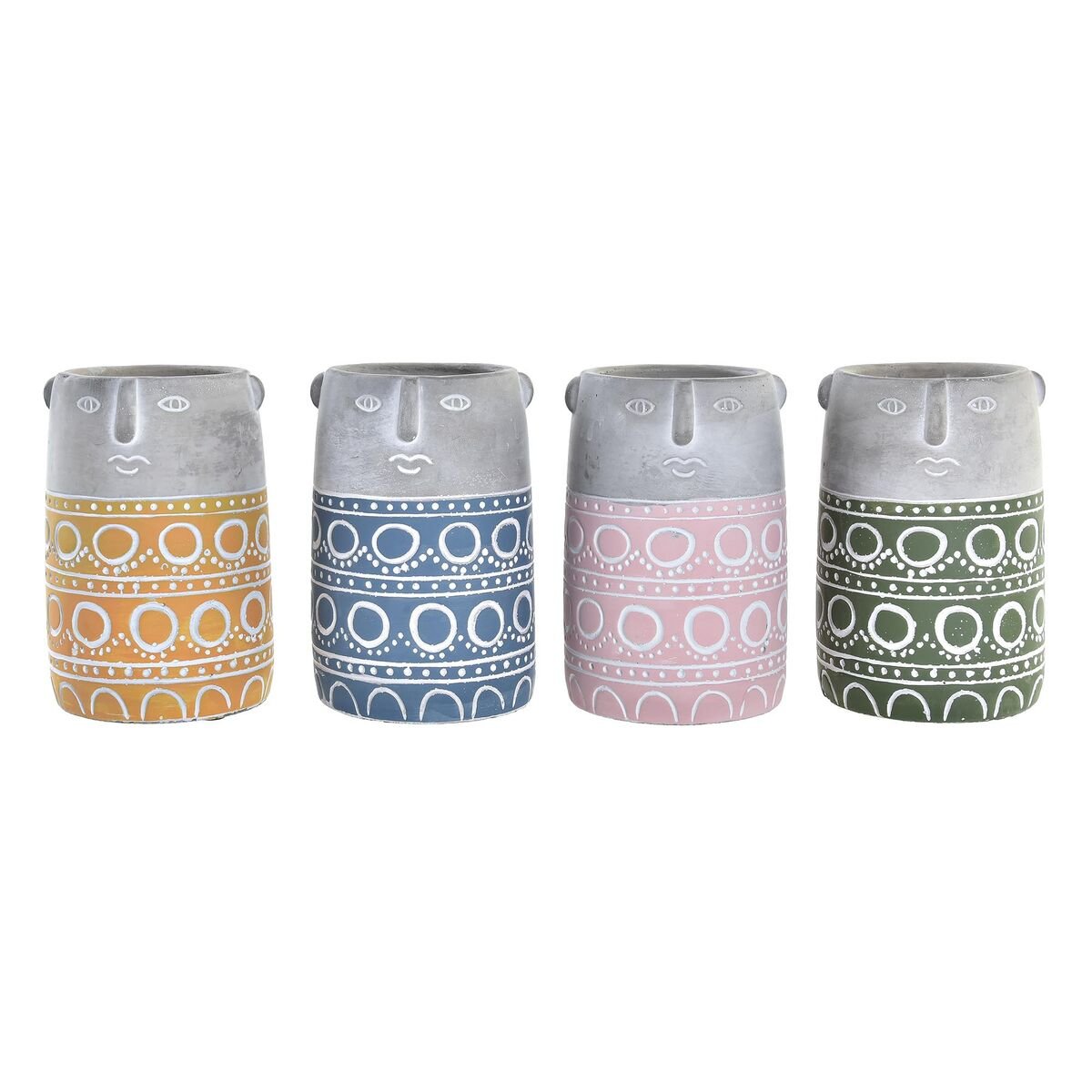 Doniczka DKD Home Decor Twarz Niebieski Różowy Cement Kolor Zielony Żółty (12 x 12 x 18 cm) (4 Sztuk)