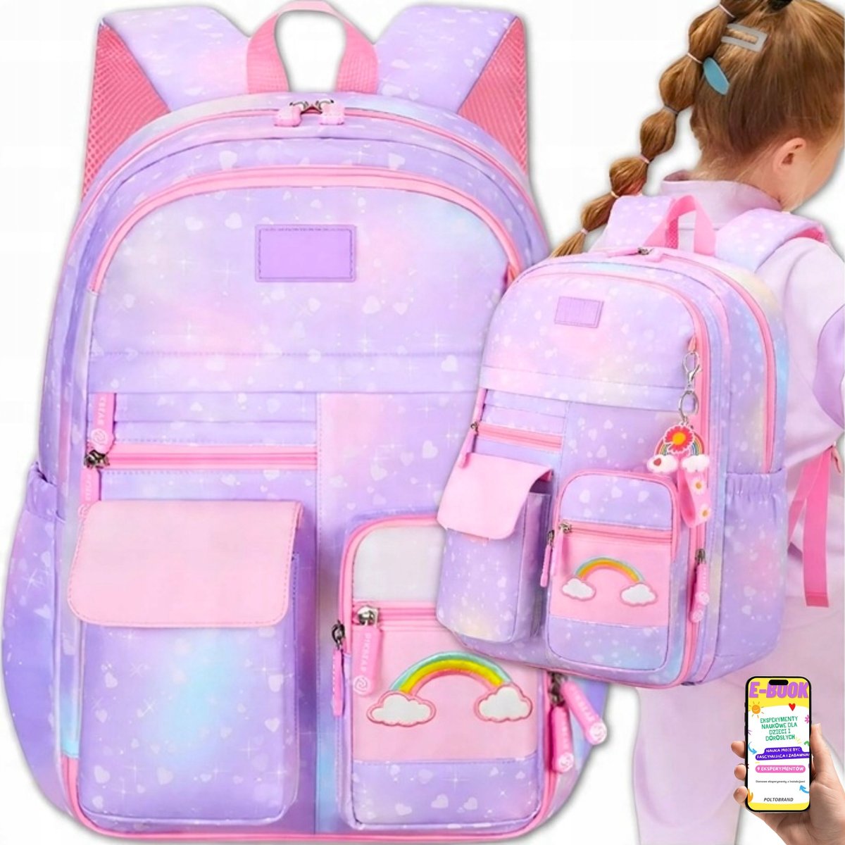 PLECAK SZKOLNY DLA DZIEWCZYNKI 1-3 KLASA RÓŻOWY TORNISTER WODOODPORNY WIELOKOMOROWY + ODBLASKI + EBOOK
