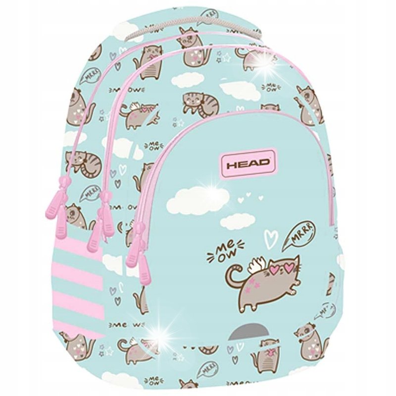 PLECAK SZKOLNY TORNISTER MIĘTOWY PASTELOWY KOTEK DLA DZIEWCZYNKI