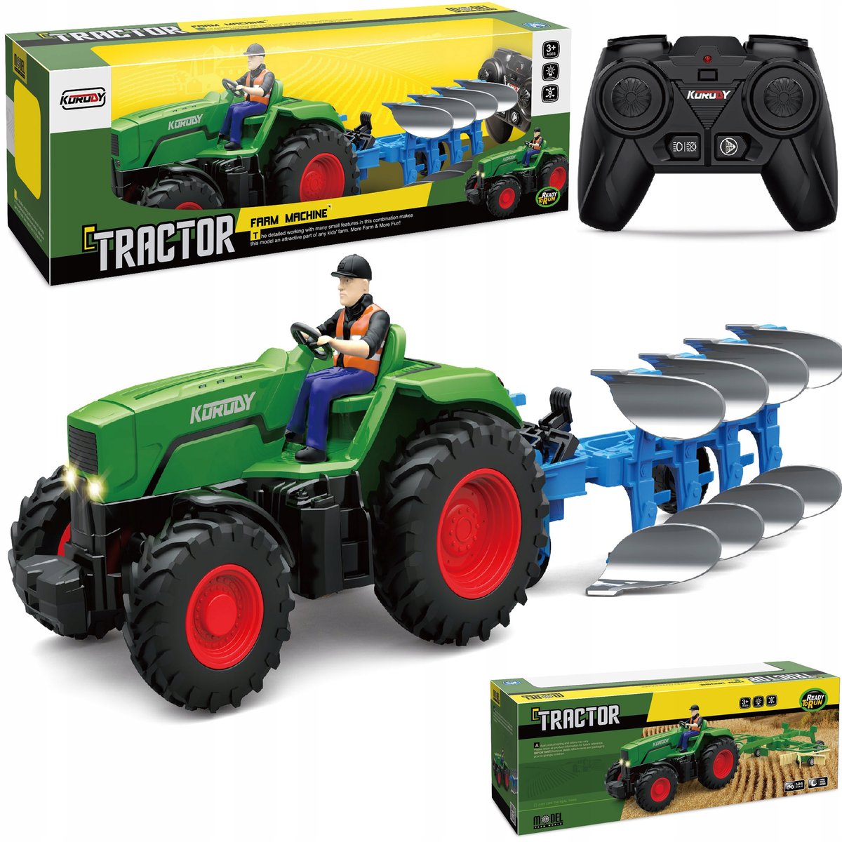 2 x ZDALNIE STEROWANY TRAKTOR PODNOŚNIK PŁUG OBRACANY CICHE KOŁA FIGURKA MA