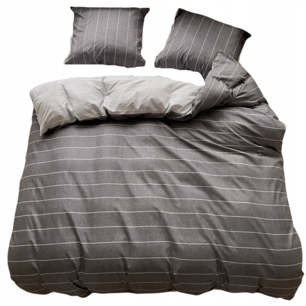 POŚCIEL 200x220 DWUSTRONNA BAWEŁNA SATYNA GierekHoff KOMPLET 3 cz. SZ/PASKI
