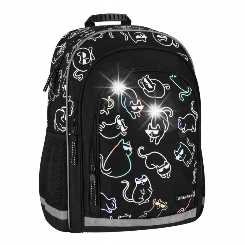 PLECAK SZKOLNY MŁODZIEŻOWY DLA DZIEWCZYNKI KOTKI HOLO CZARNY