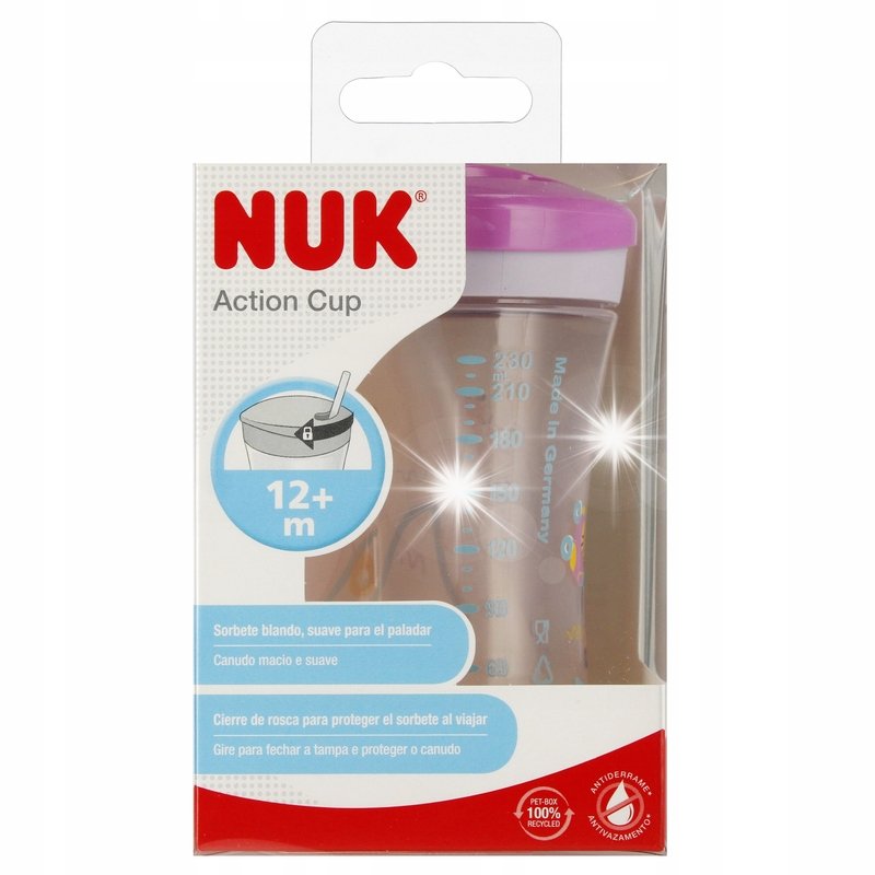 NUK KUBEK ZE SŁOMKĄ 230ml 12m+ ACTION CUP DO NAUKI PICIA
