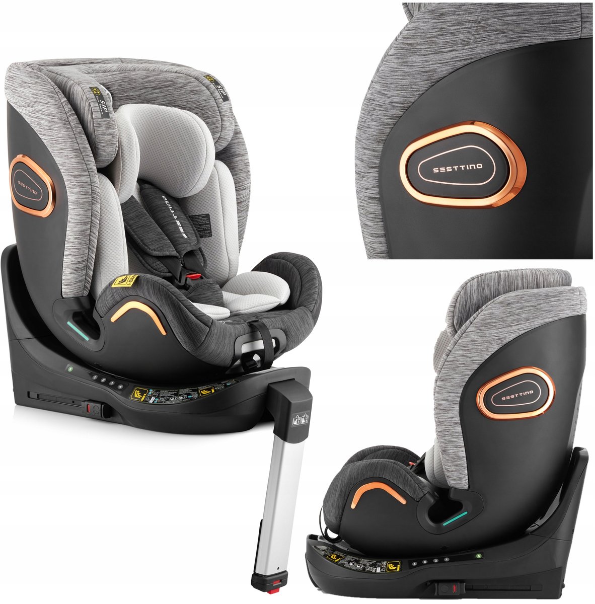 2 x Fotelik samochodowy i-Size 40-150cm Sesttino Shiver 0-36kg ISOFIX SZARY