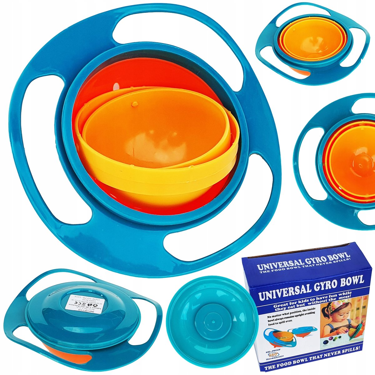 MISKA NIEWYSYPKA MISECZKA NIEKAPEK GYRO BOWL 360 + uchwyty oraz pokrywka