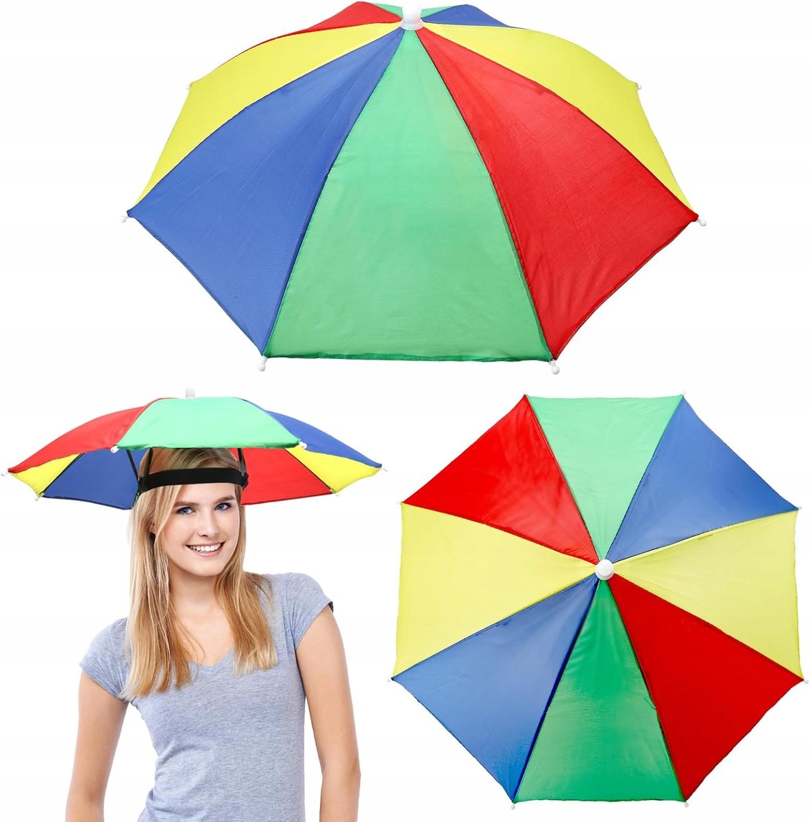 Czapka Parasolka Kapelusz X3 Tęcza Na Głowe Parasol-Czapka Na Pasek