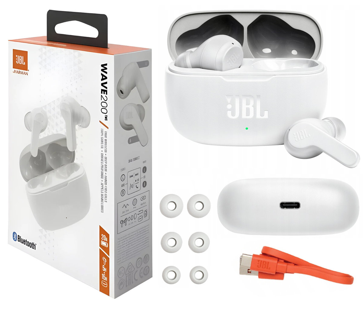 ORYGINALNE JBL WAVE 200 WHITE TWS SŁUCHAWKI BLUETOOTH DO MUZYKI