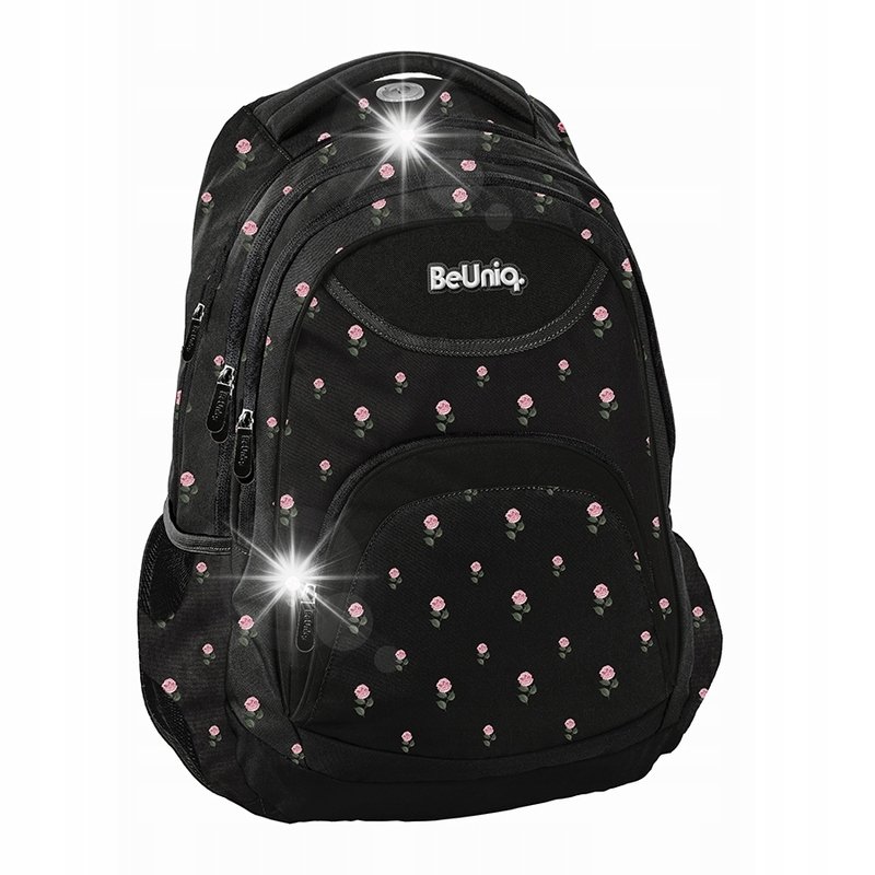 PLECAK SZKOLNY MŁODZIEŻOWY CZARNY DLA DZIEWCZYNKI KWIATY