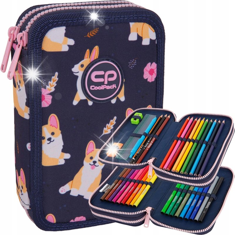 PIÓRNIK SZKOLNY DWUKOMOROWY Z WYPOSAŻENIEM DLA DZIEWCZYNKI PIESKI CORGI CP