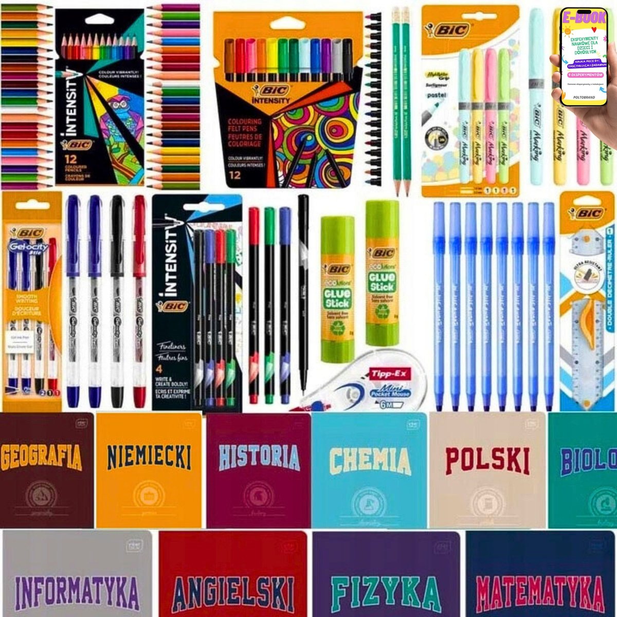 BIC WYPRAWKA SZKOLNA DLA KLAS 4 5 6 7 8 + 10 ZESZYTÓW TEMATYCZNYCH INTERDRUK – DUŻY ZESTAW PREMIUM DO SZKOŁY + EBOOK