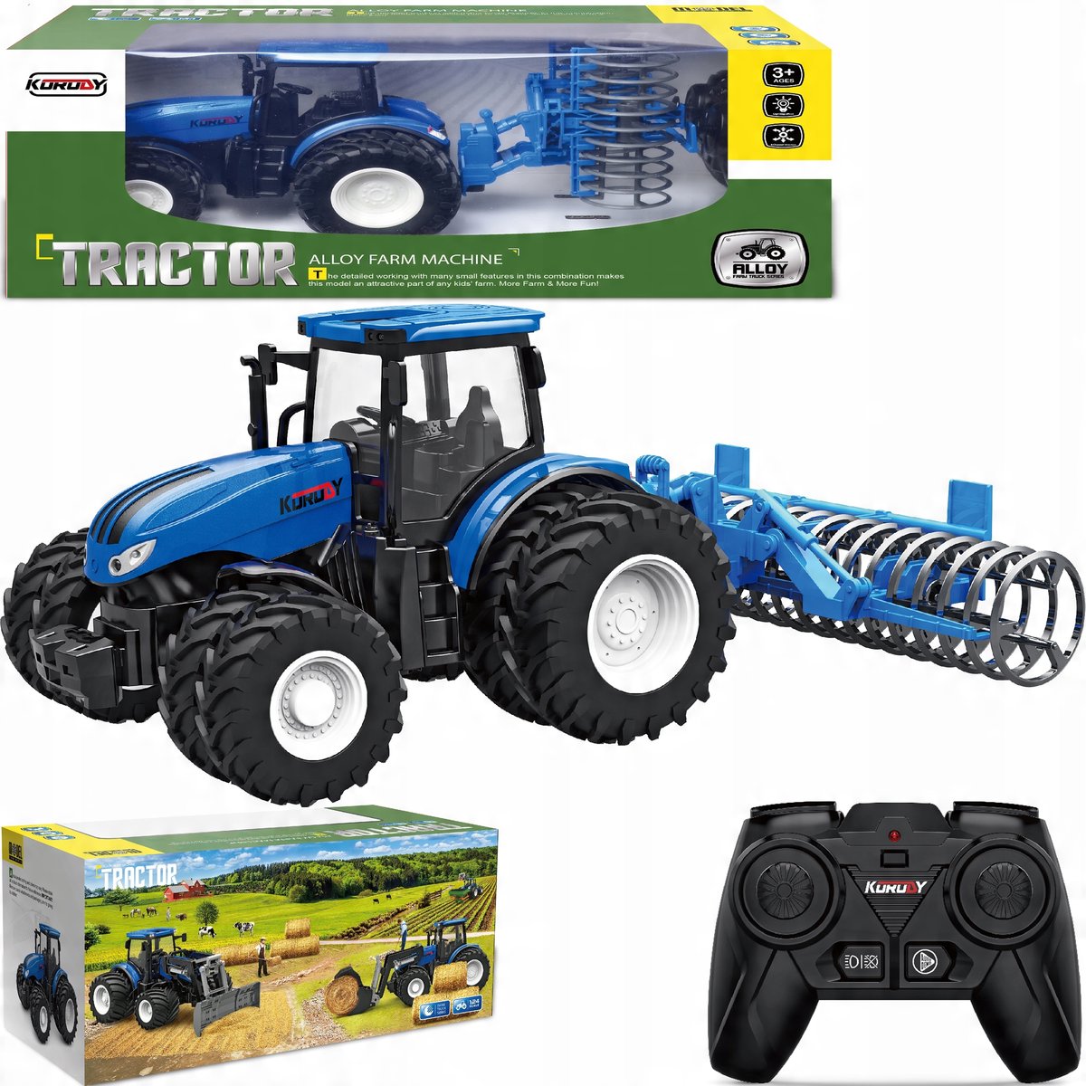 2 x TRAKTOR ZDALNIE STEROWANY WAŁ BRONA TALERZOWA GUMOWE KOŁA ŚWIATŁO MATAD