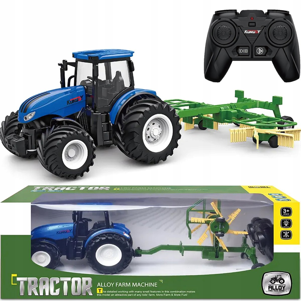 2 x ZDALNIE STEROWANY TRAKTOR CICHE GUMOWE KOŁA DLA DZIECI ZGRABIARKA MATAD