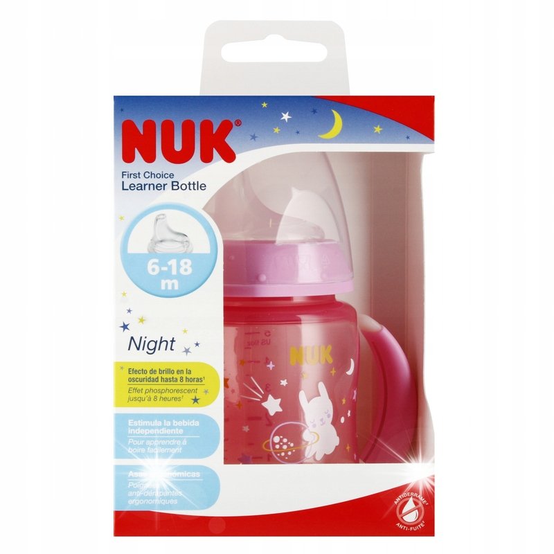 NUK KUBEK NIEKAPEK 150ml 6m+ Z UCHWYTEM BUTELKA DO NAUKI PICIA ŚWIECI NIGHT