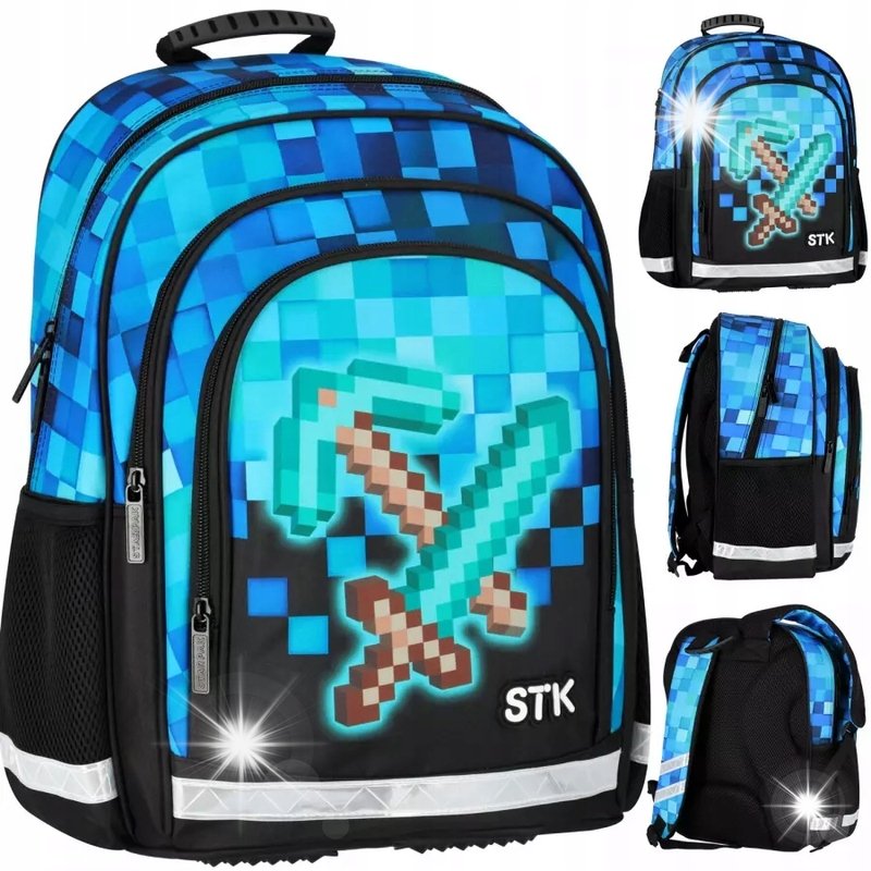PLECAK SZKOLNY TORNISTER DLA CHŁOPCA PIKSELE GRA PIXEL BLUE