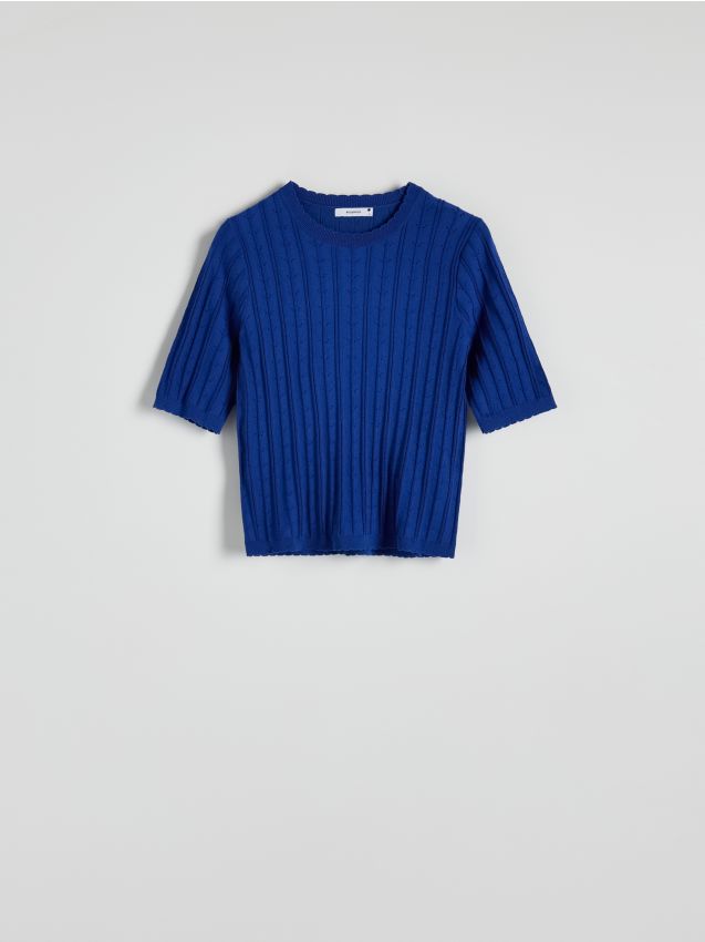 Reserved - Dzianinowa bluzka z wiskozą - niebieski