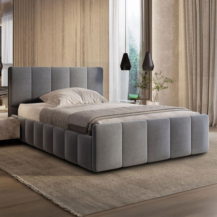 Łóżko tapicerowane z pojemnikiem SFG0116 90x200 Welur Szary #54