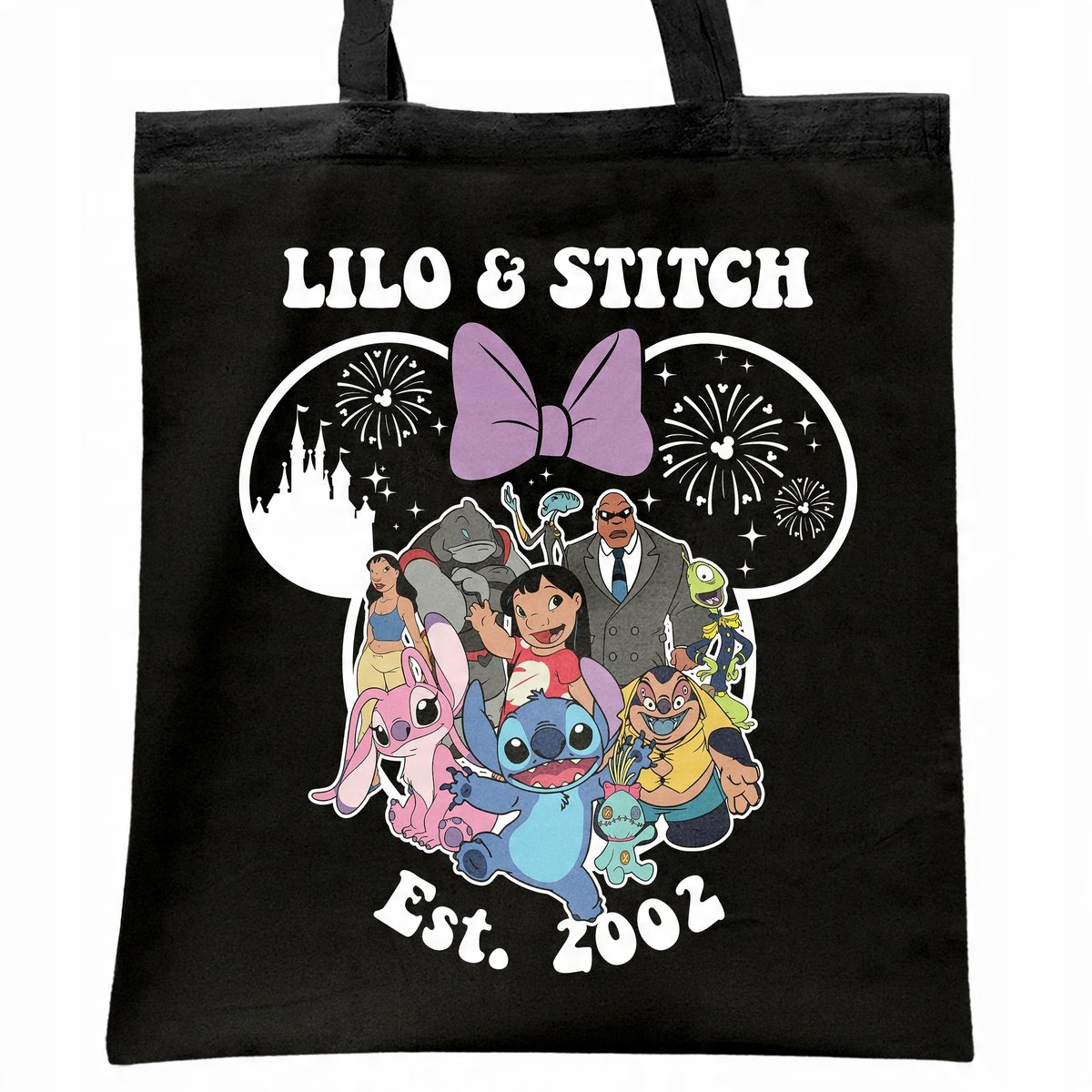 Torba bawełniana czarna na zakupy Stitch Lilo i Stich Dla Fanów