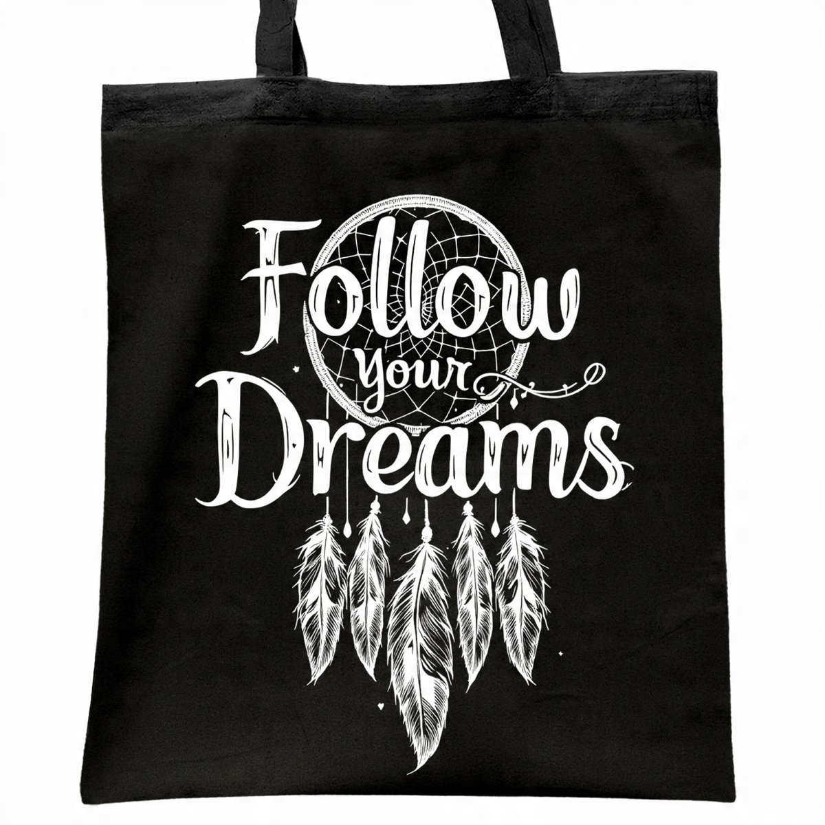Torba bawełniana czarna na zakupy Follow Your Dreams Łapacz Snów