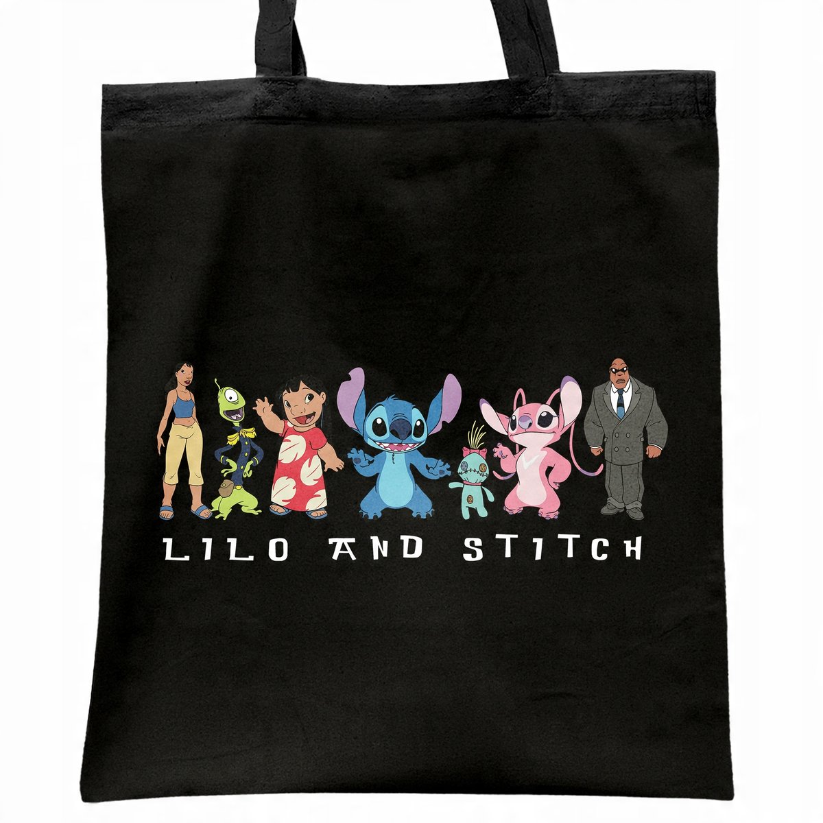 Torba bawełniana czarna na zakupy Stitch Lilo i Stich Dla Fanów