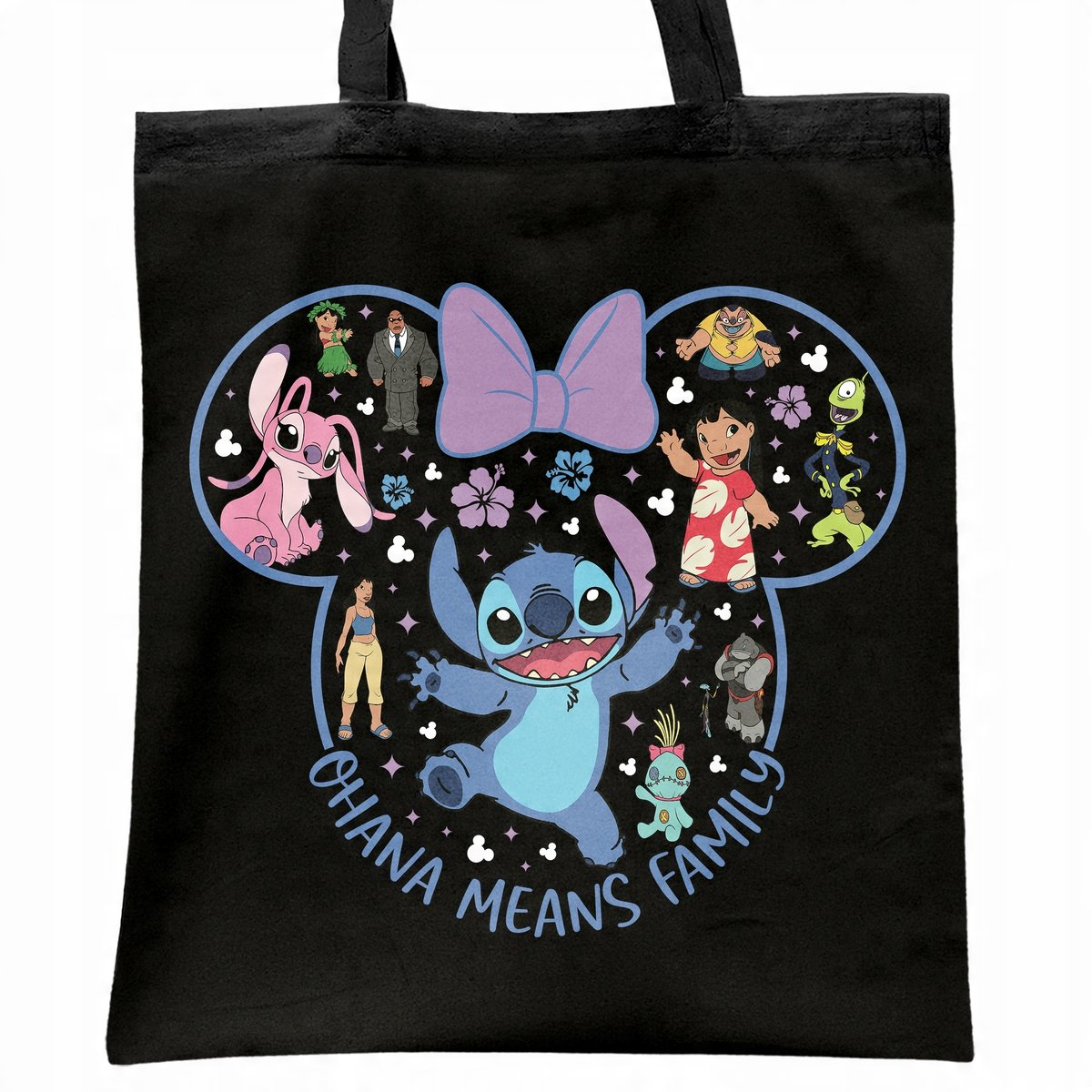 Torba bawełniana czarna na zakupy Stitch Lilo i Stich Dla Fanów