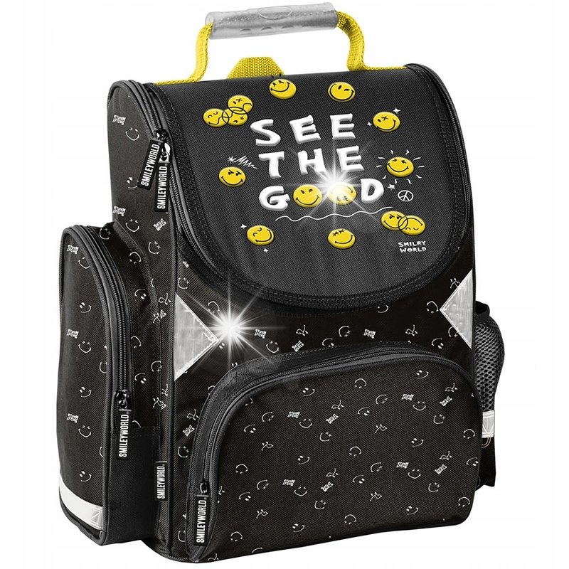 TORNISTER PLECAK SZKOLNY DO 1 KLASY CZARNY EMOTIKONY EMOTKI SMILEY